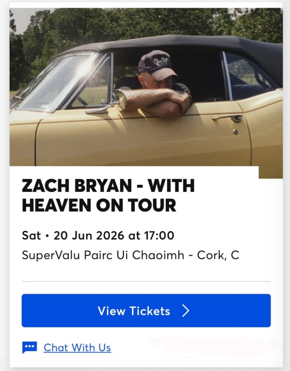 4x Zach Bryan Seated Tickets - Saturday 20th June - Image 1