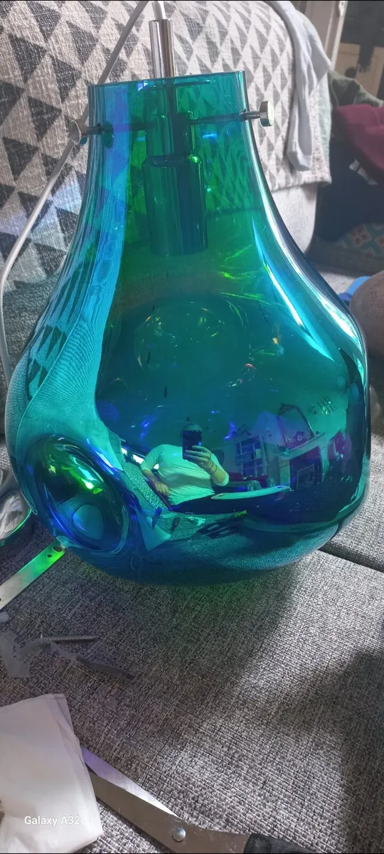 Dazzle large petrol glass and chrome pendant - Image 2