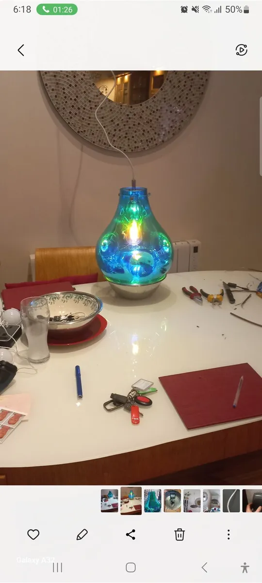 Dazzle large petrol glass and chrome pendant - Image 3