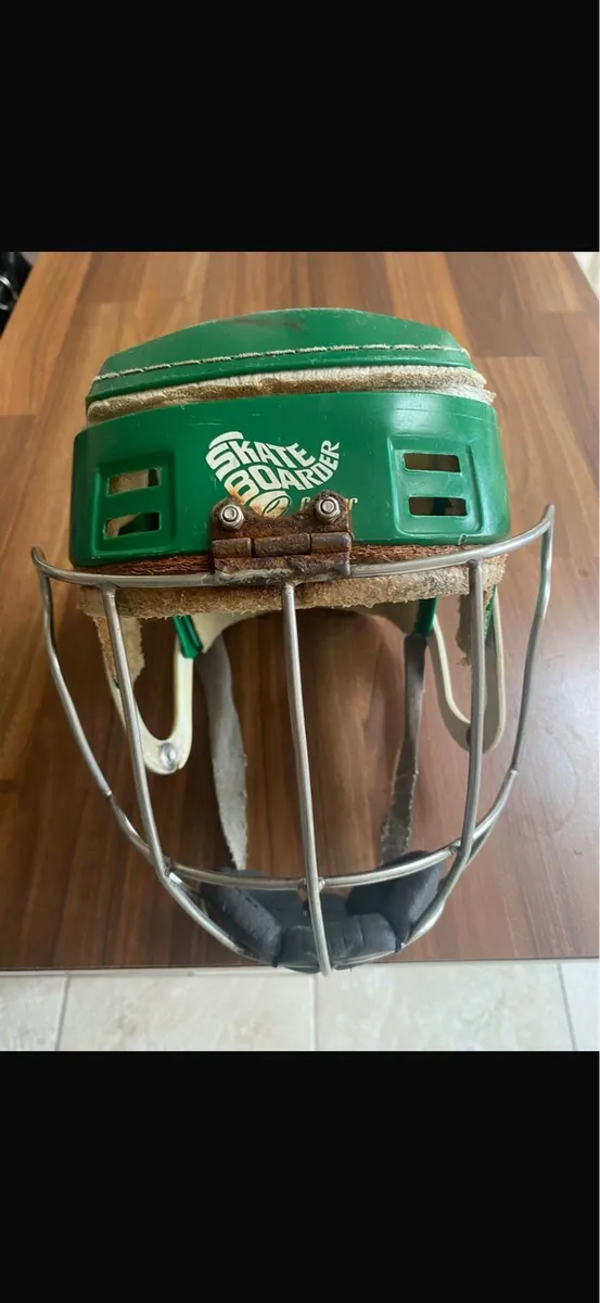 Green stitched cooper helmet old style with guard - Image 1