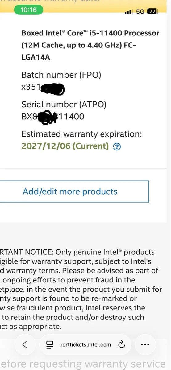 DDR4 LGA1200-Intel i5 11400 - warranty - Image 2