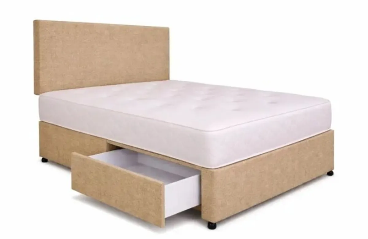 Divan Tweed Base & Headboard 2 Storage Drawers - Image 1