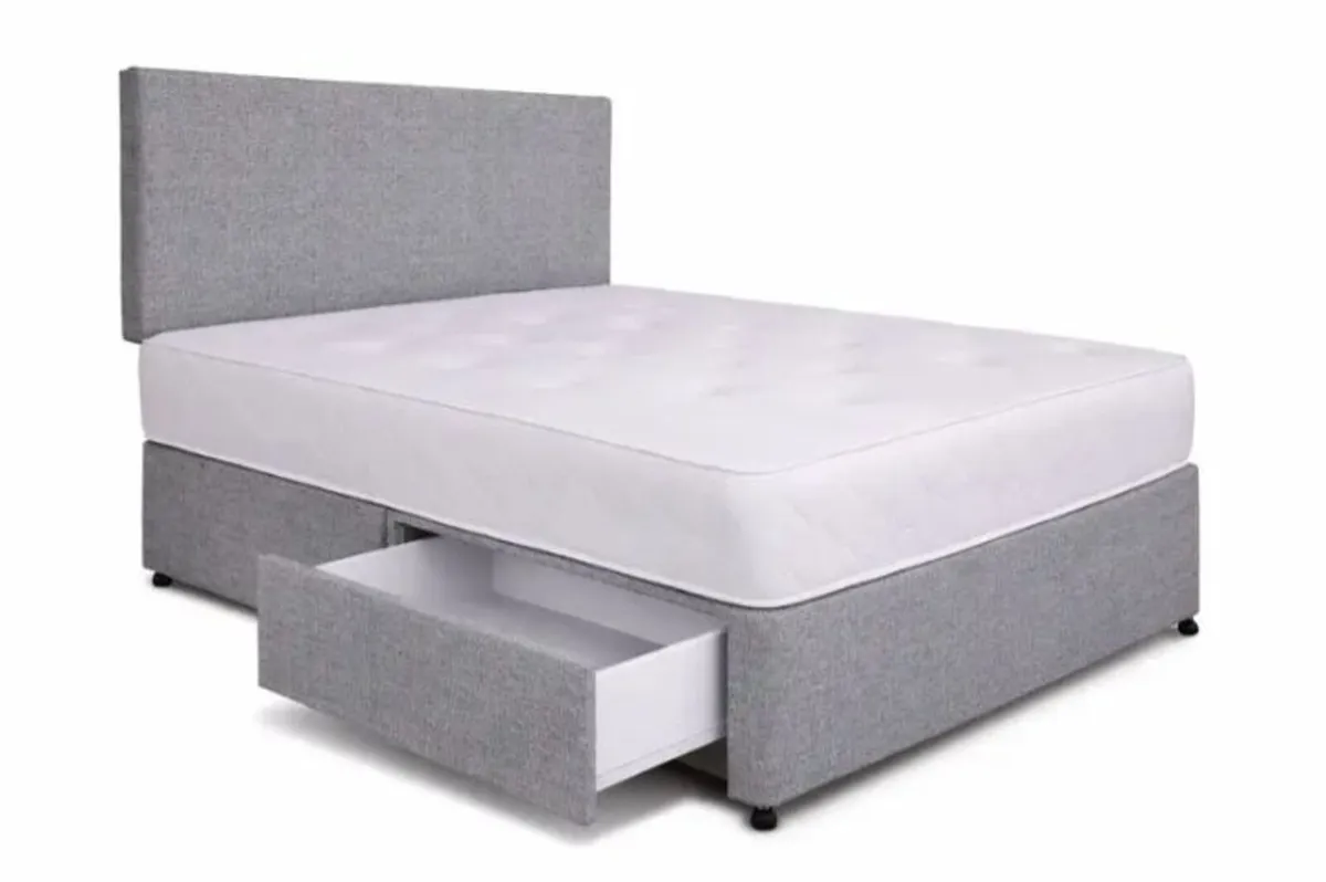 Divan Tweed Base & Headboard 2 Storage Drawers - Image 2