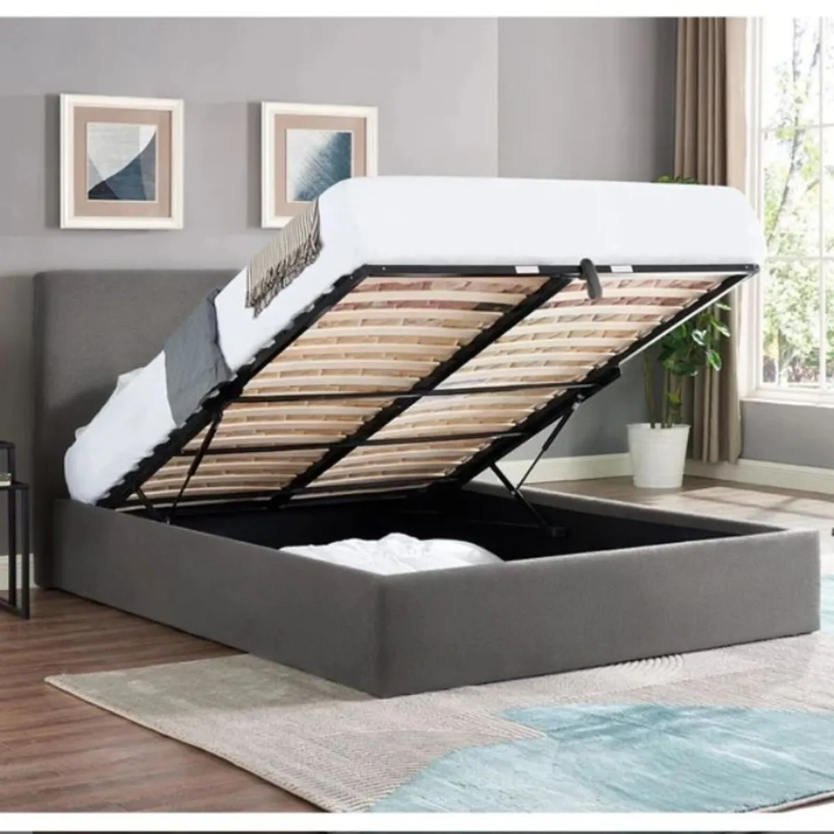 Ezra Navy Ottoman Bedframe / 2 Sizes & 3 Colours - Image 2