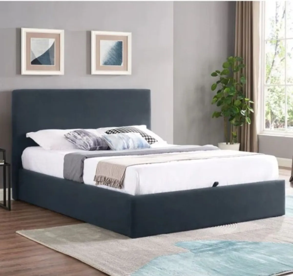 Ezra Navy Ottoman Bedframe / 2 Sizes & 3 Colours - Image 1