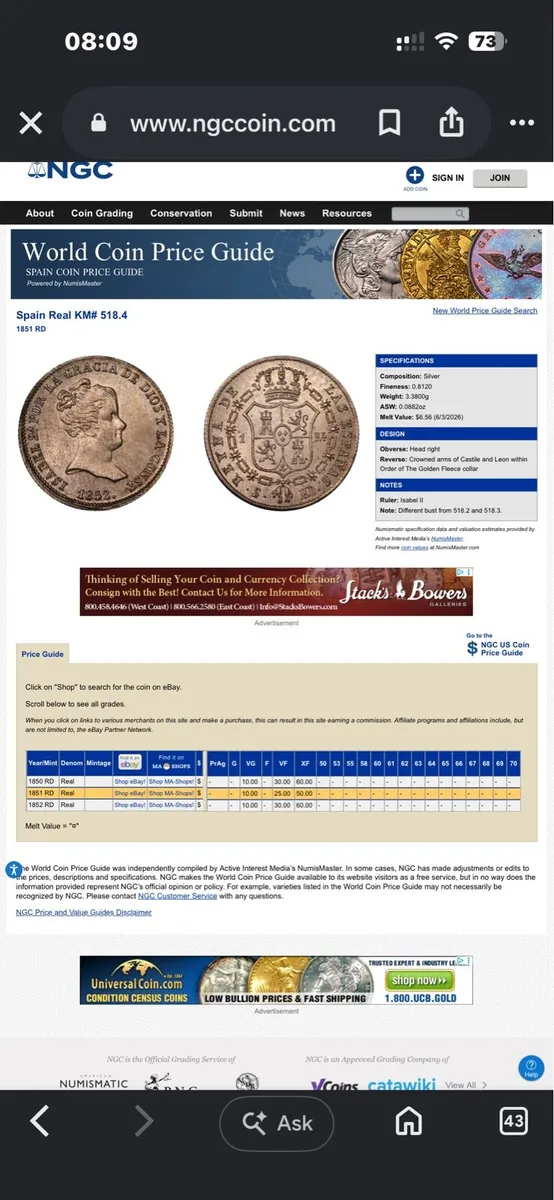 Silver coin 4 Reales - Image 1