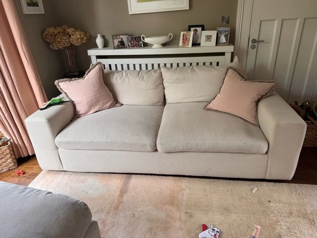 Large Cream 2-Seater Sofa - Image 1