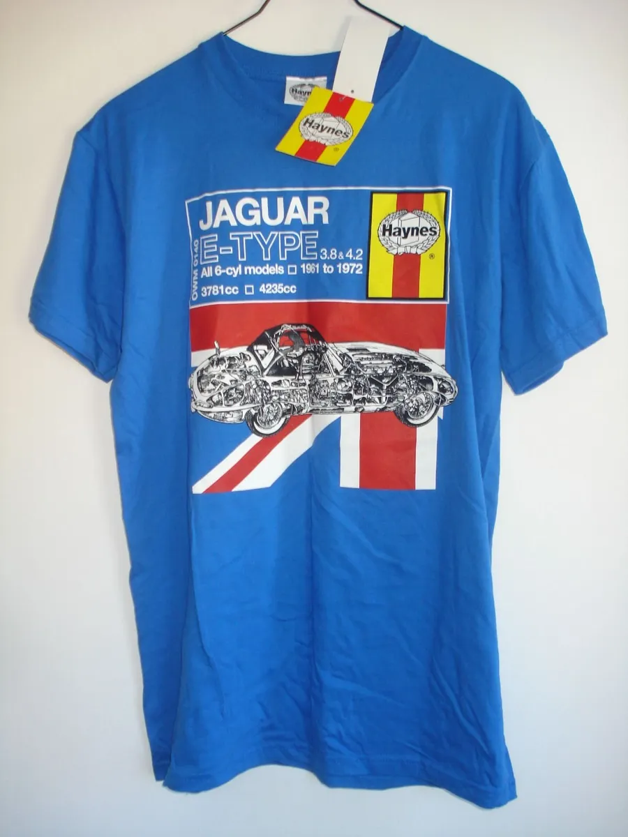 ORIGINAL HAYNES MANUAL JAGUAR E-TYPE T-SHIRT. - Image 2