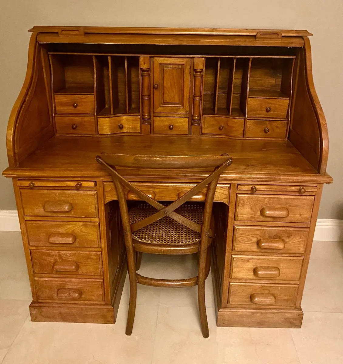 Roll top Bankers Desk with matching chair - Image 1