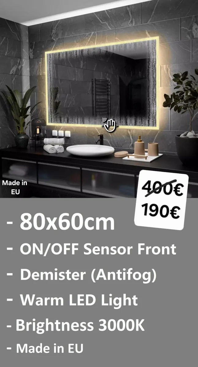 LED Bathroom Mirror Antifog Sensor 80x60cm - Image 1