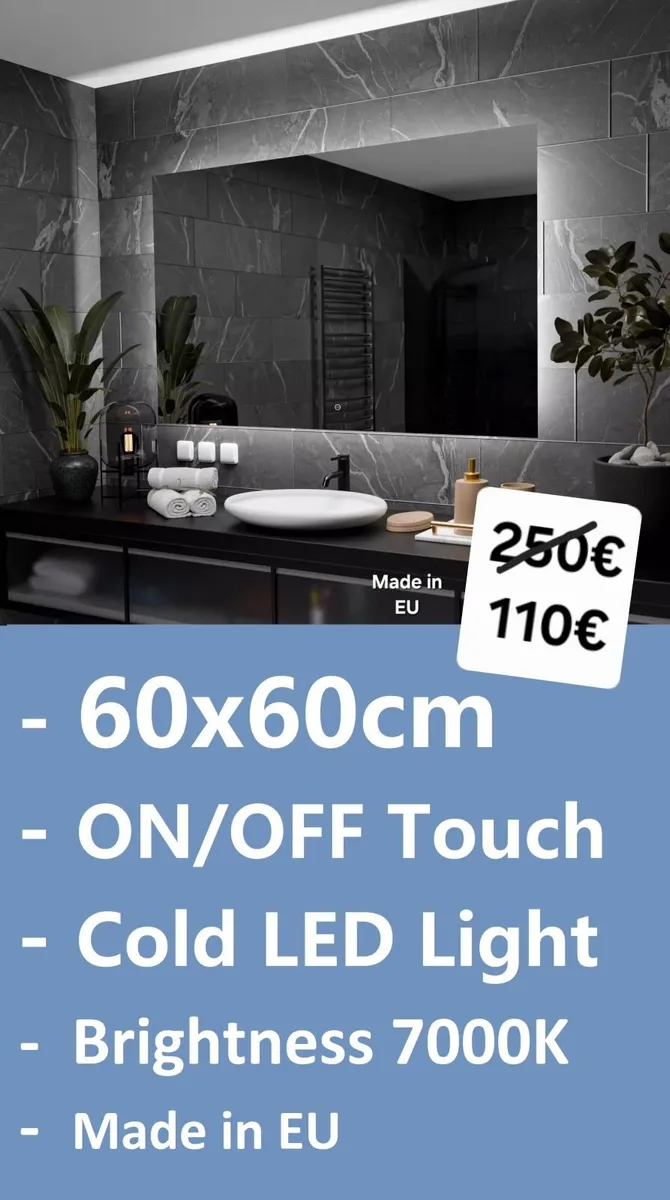 LED Bathroom Mirror 60x60cm Backlit Makeup - Image 1