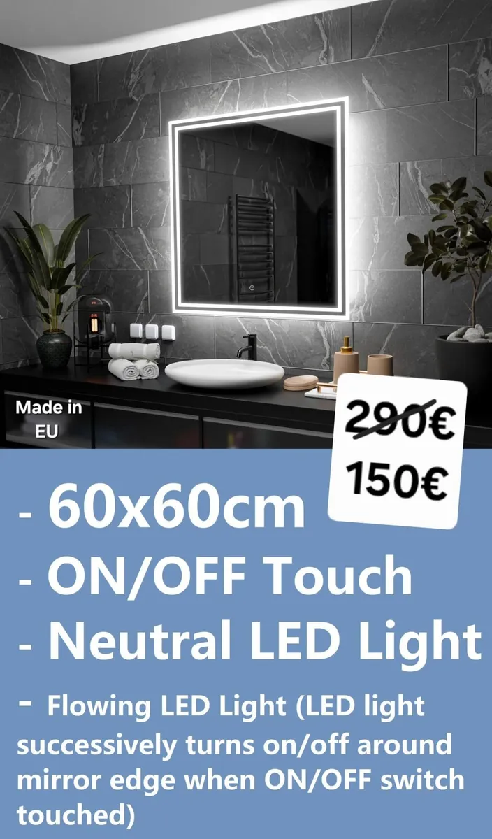 LED Bathroom Mirror 60x60cm Neutral Bright Light - Image 1
