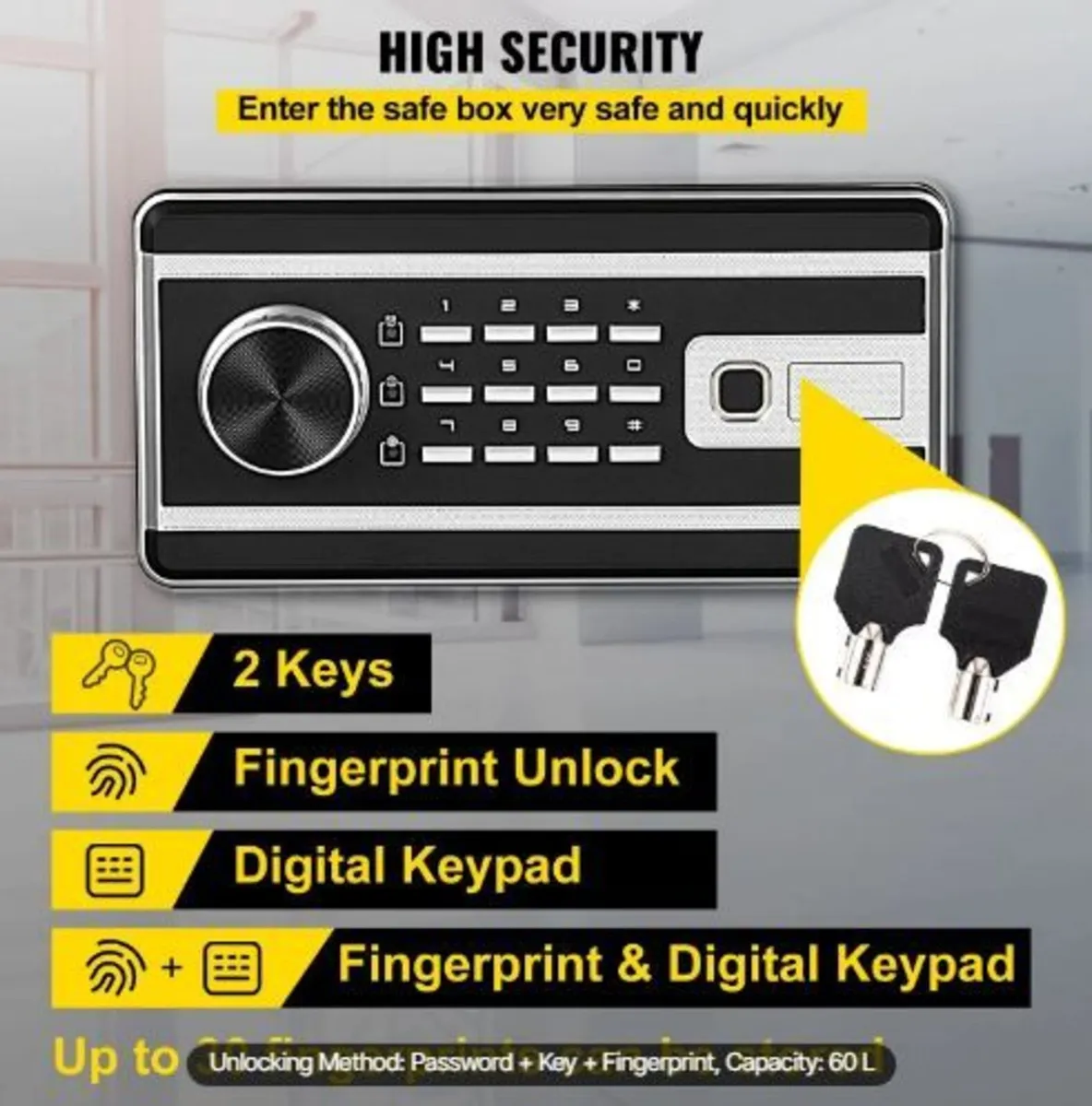 Safe Box, 60 L Money Safe with Fingerprint - Image 3