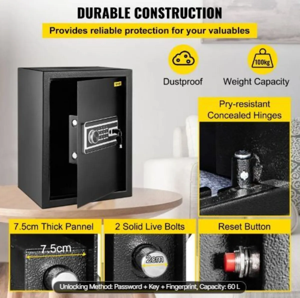 Safe Box, 60 L Money Safe with Fingerprint - Image 2