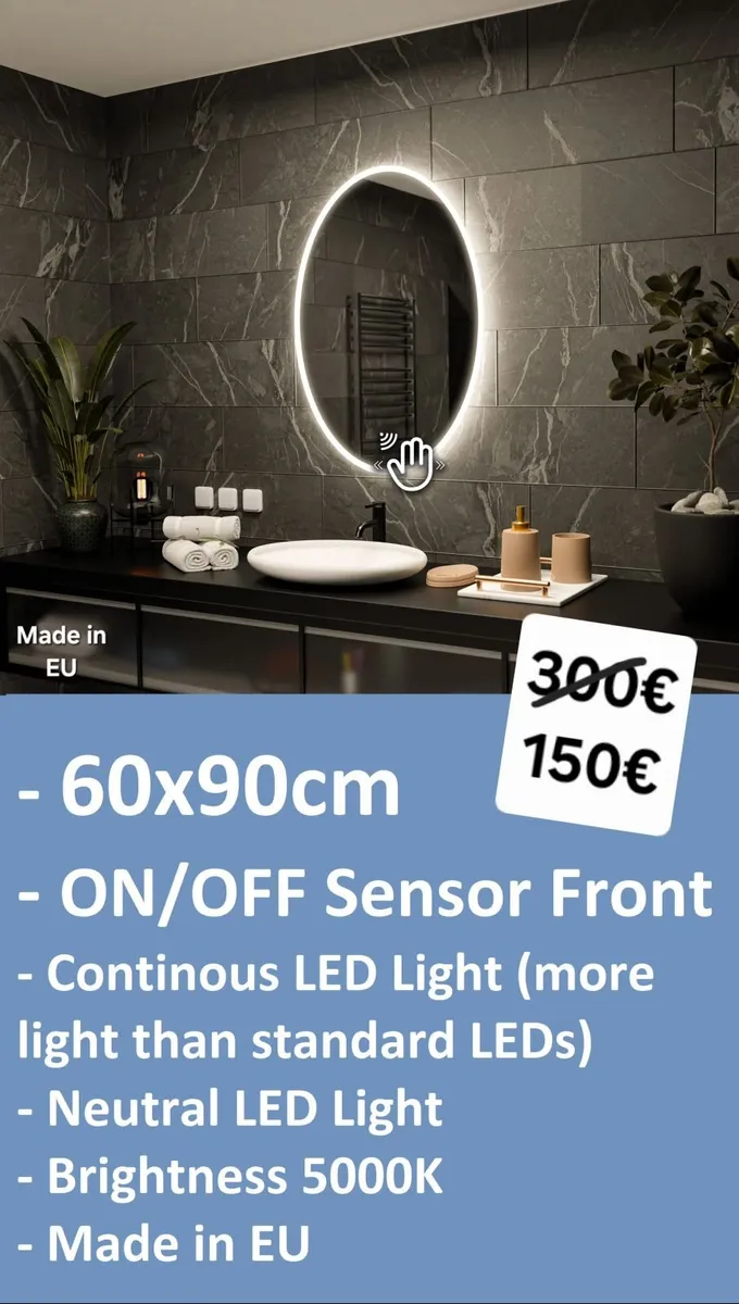 LED Bathroom Mirror Oval 60x90cm Sensor Vanity - Image 1