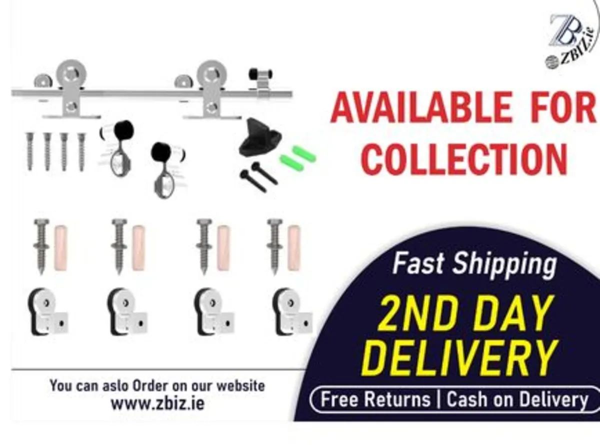183cm 6FT Sliding Door Hardware Track Kit HD - Image 1
