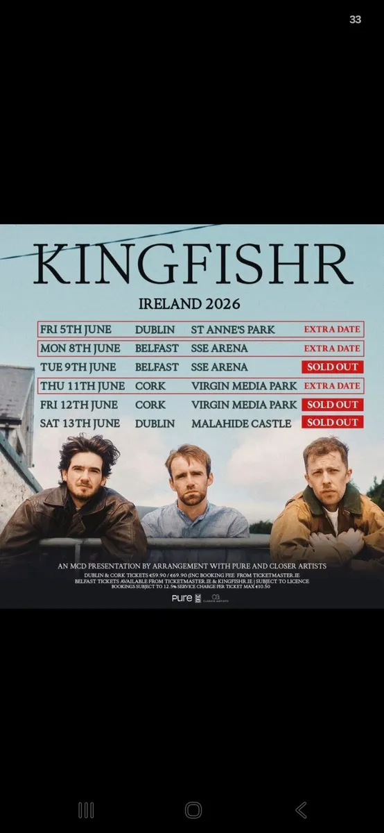 X2 Kingfishr tickets - 5th June - for sale