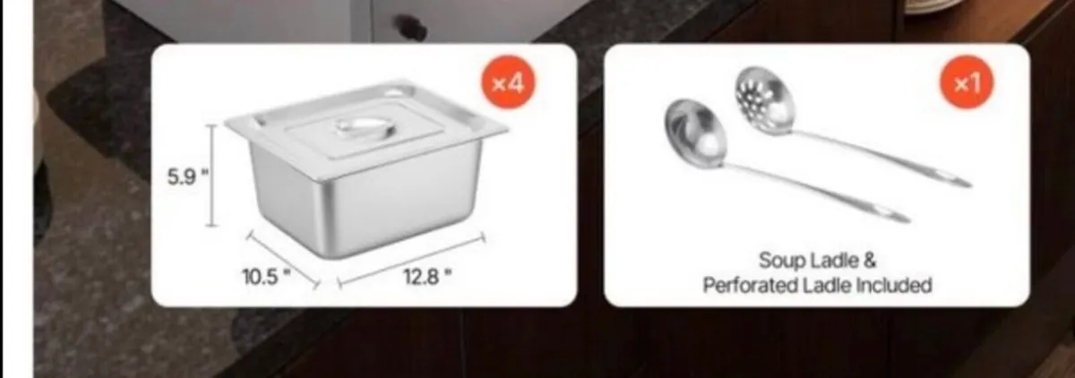 Bain Marie Steel 4 Pans with Glass Shield buffet - Image 3