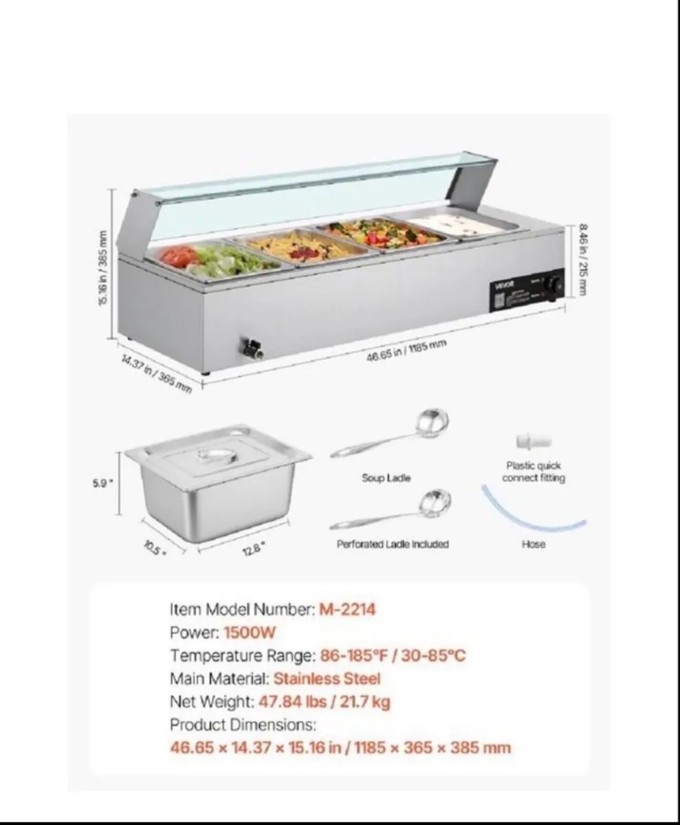Bain Marie Steel 4 Pans with Glass Shield buffet - Image 4