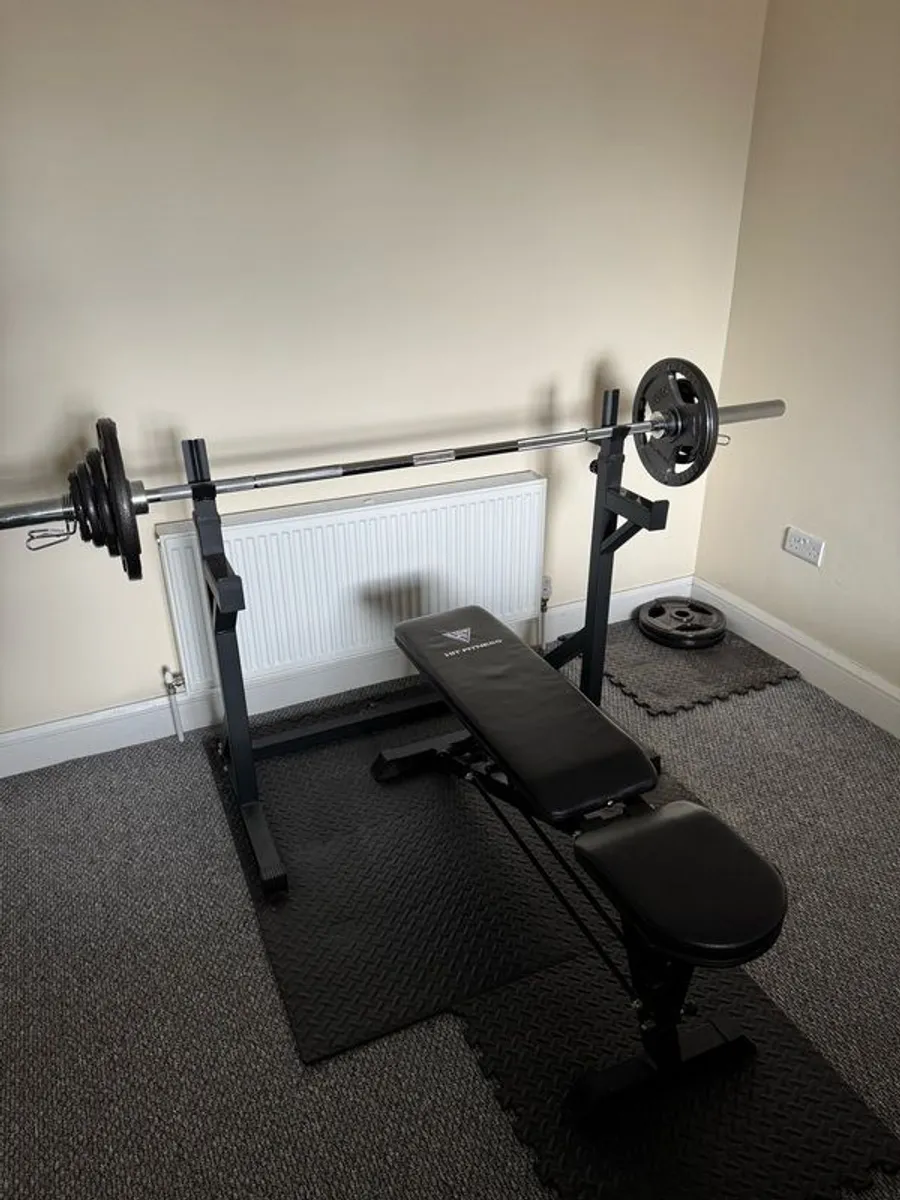 Bench press, squat rack, weights - Image 1