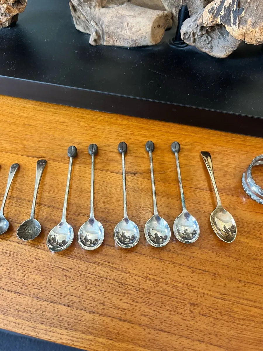 Antique Silver Plated Spoons & Napkin Ring - Image 2