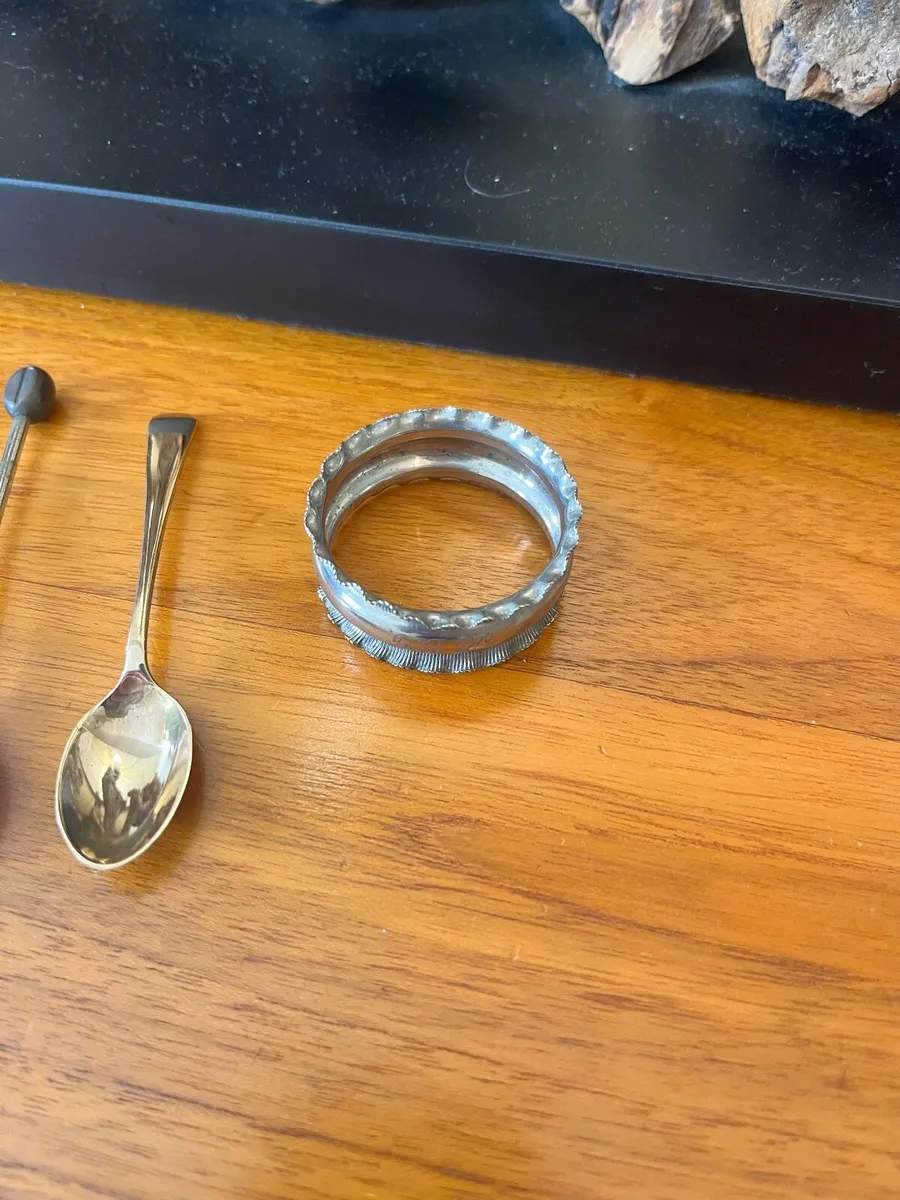 Antique Silver Plated Spoons & Napkin Ring - Image 4