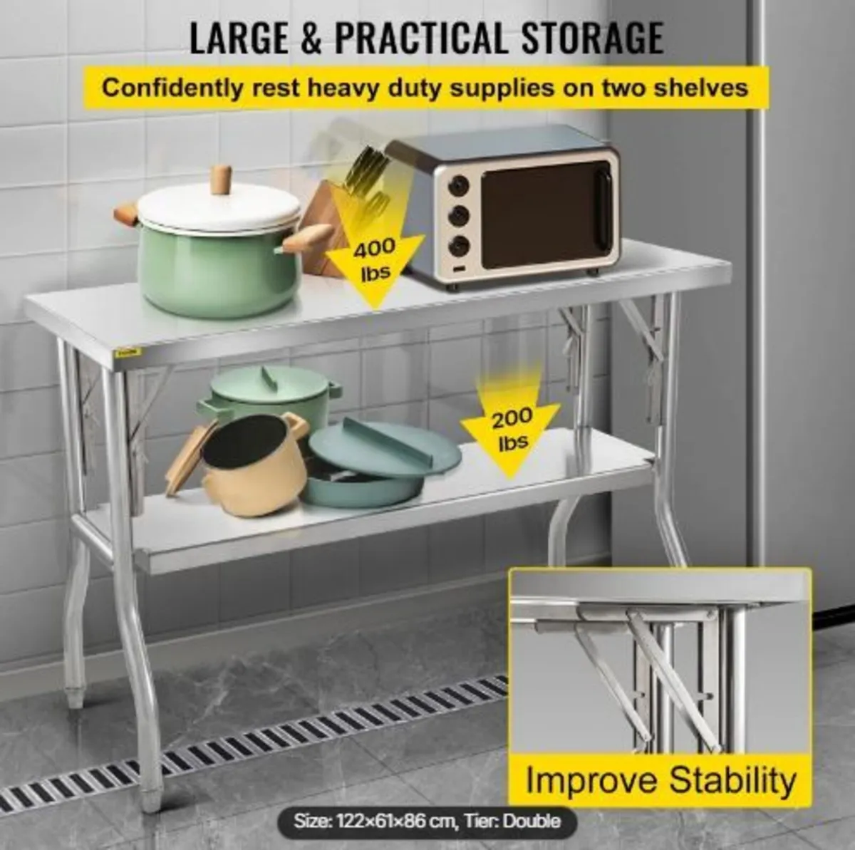 Commercial Worktable Workstation 121.9x61 cm Fold - Image 2