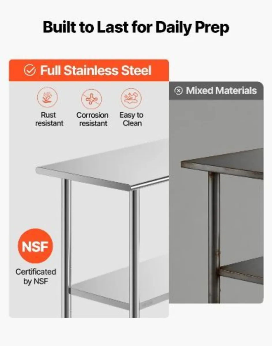 Stainless Steel Work Table, 61x122 cm Food - Image 4