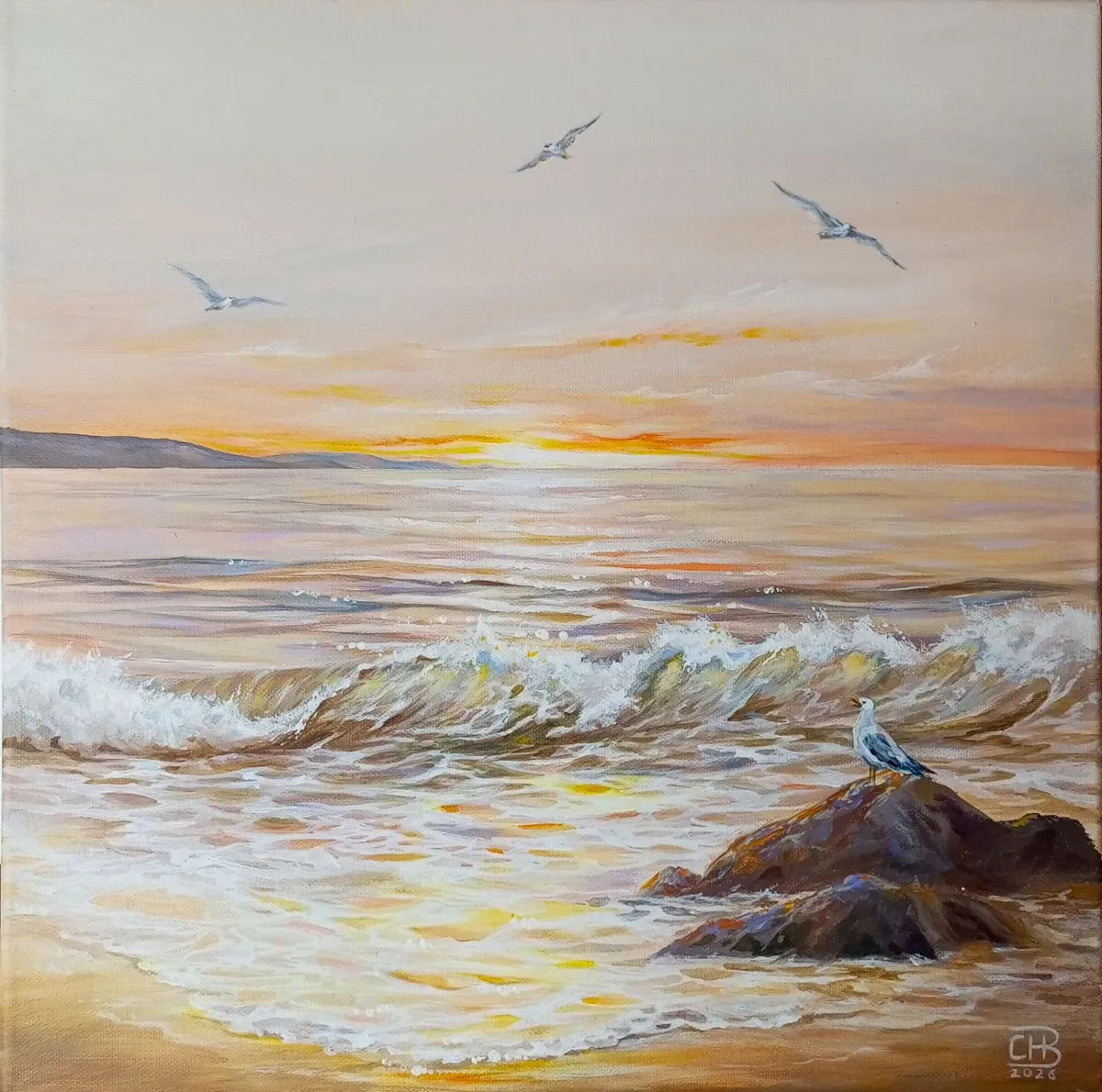 Original Seascape Painting 40x40cm - Image 1