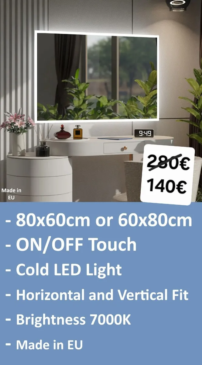 LED Bathroom Mirror Horizonatl Vertical Fit Touch - Image 1