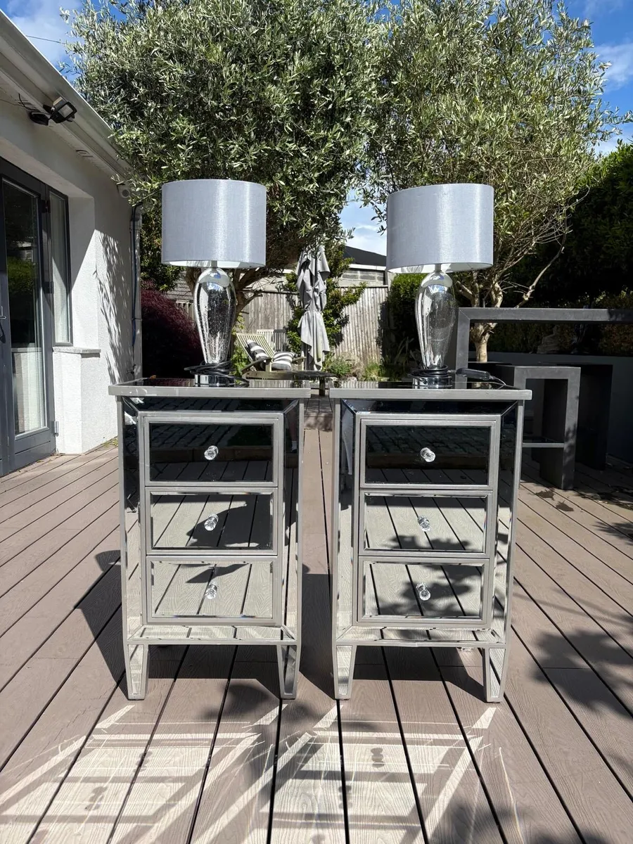 Mirrored Bedside lockers & Matching Lamps - Image 1