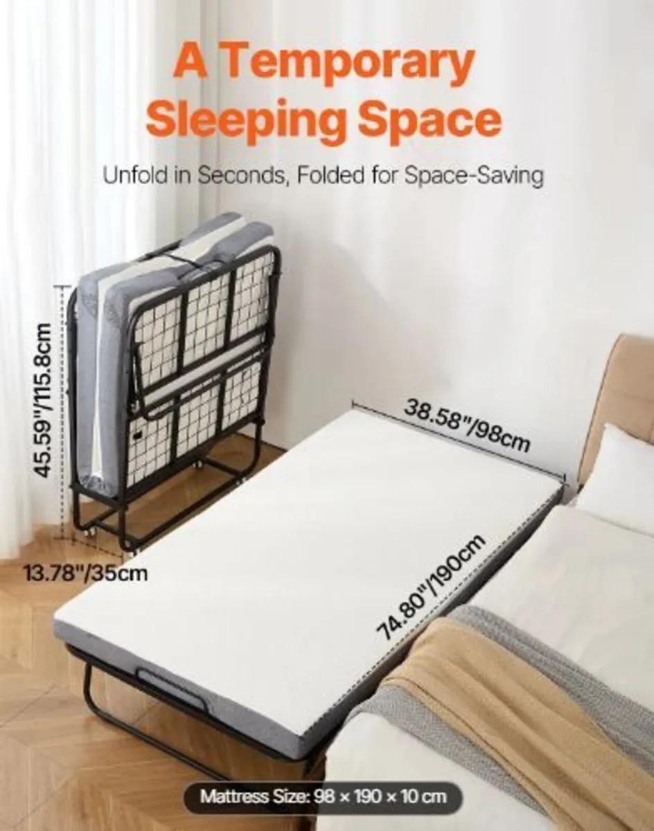 Rollaway Bed, 38 in x 75 in Folding Bed - Image 2