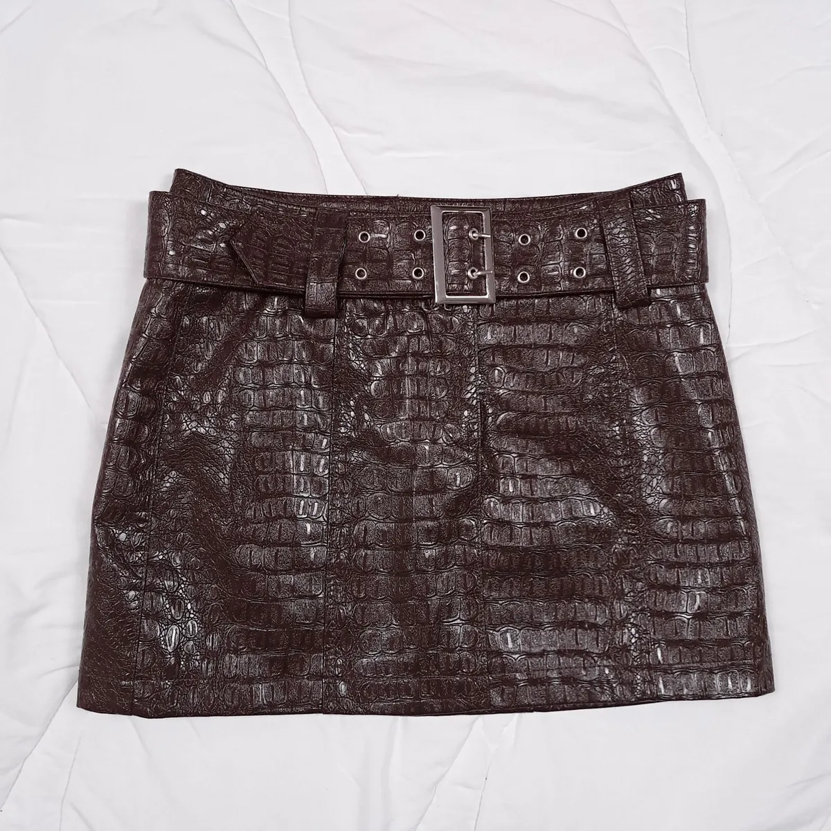 Miss Selfridge Brown Croc Mini Skirt 8UK/36EU - Image 3