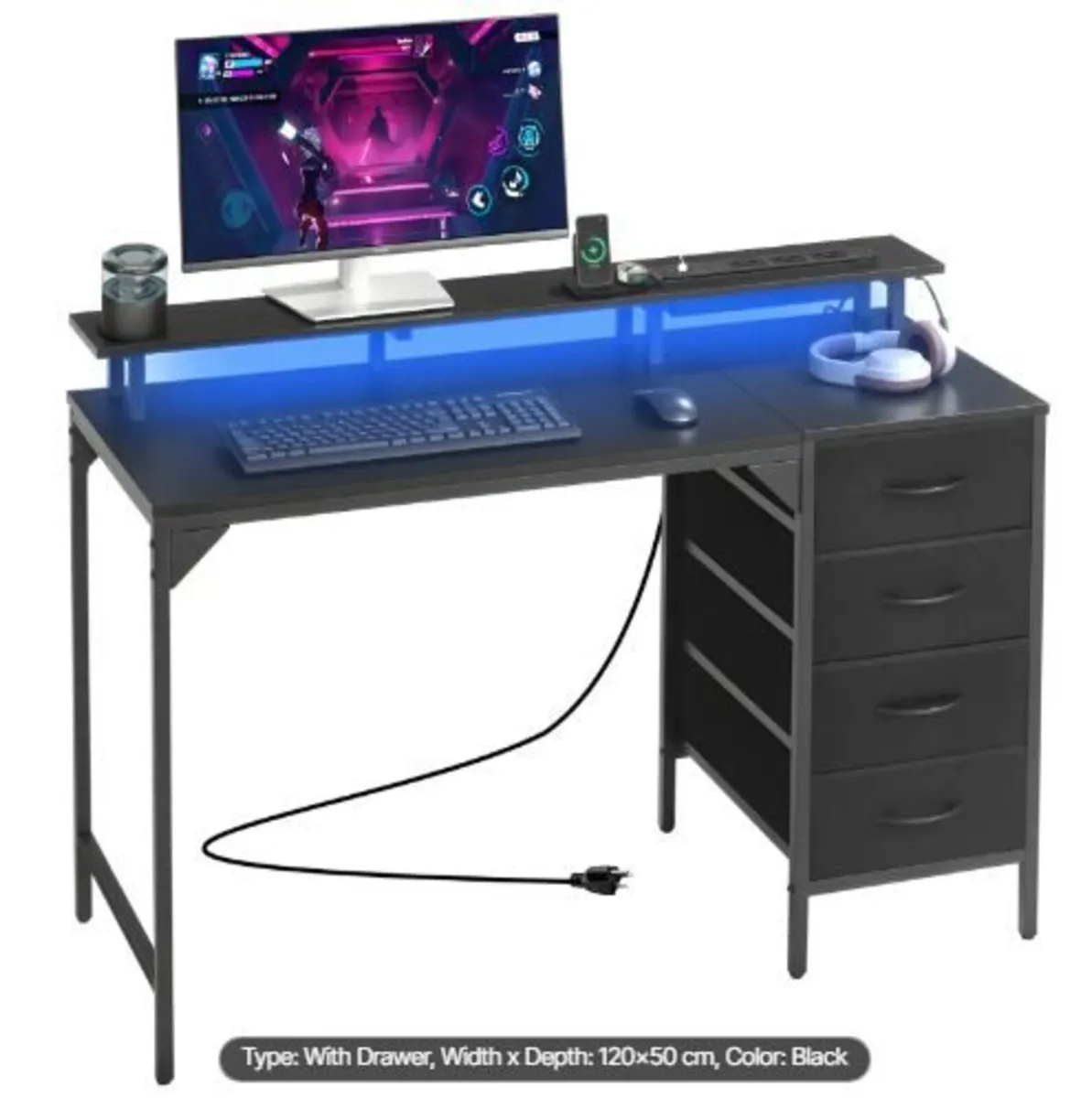 120 cm Computer Desk with Smart LED Lights - Image 1