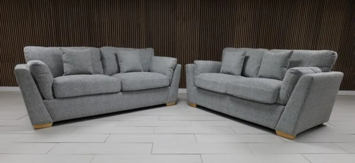 Emme Grey & Beige Fullback Fabric Sofa Sets - Image 1