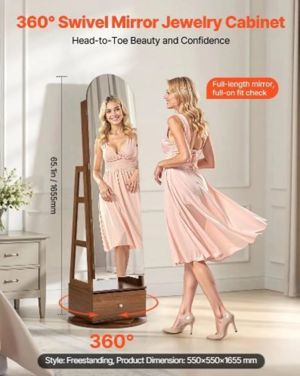 360° Swivel Jewelry Cabinet, 1655 mm Tall - Image 2
