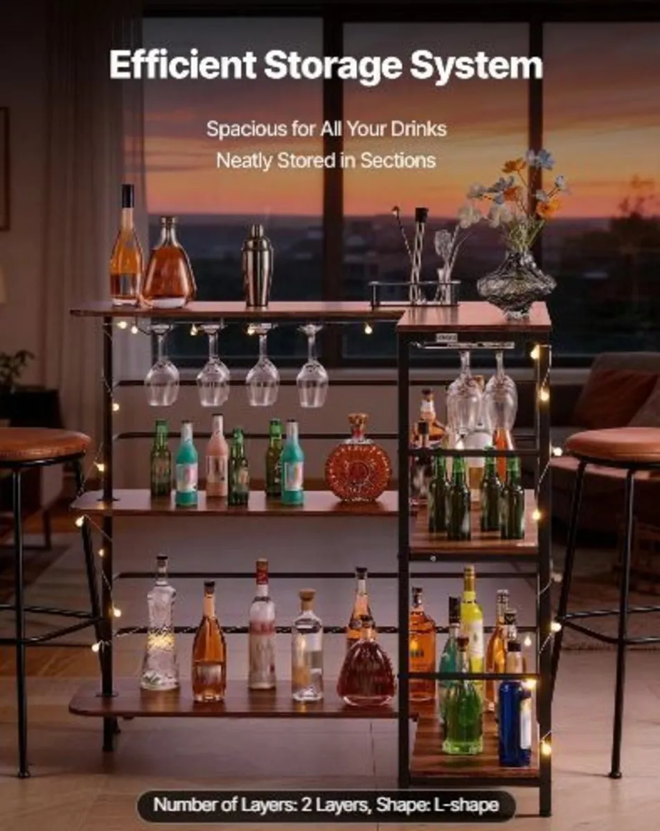 Home Bar Unit, L-Shaped Wine Bar Cabinet - Image 1