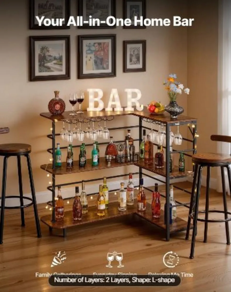 Home Bar Unit, L-Shaped Wine Bar Cabinet - Image 2