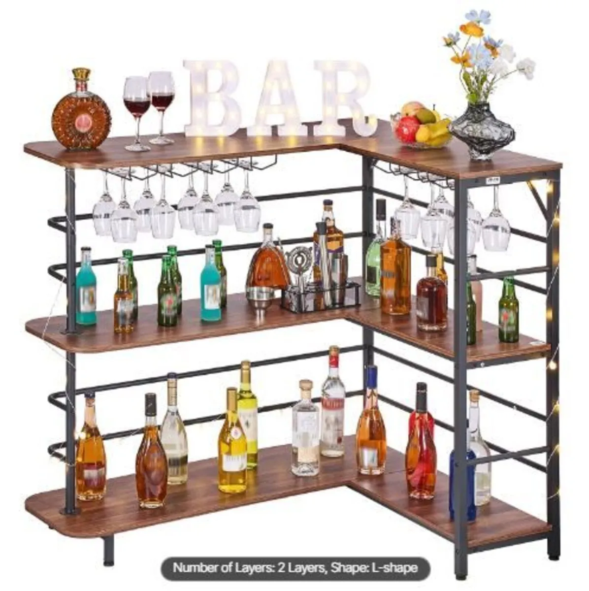 Home Bar Unit, L-Shaped Wine Bar Cabinet - Image 3