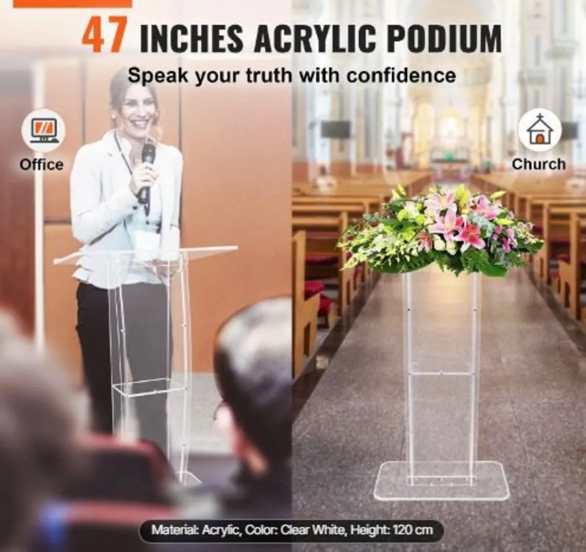 Acrylic Podium, 119 cm Tall, Clear Acrylic - Image 3