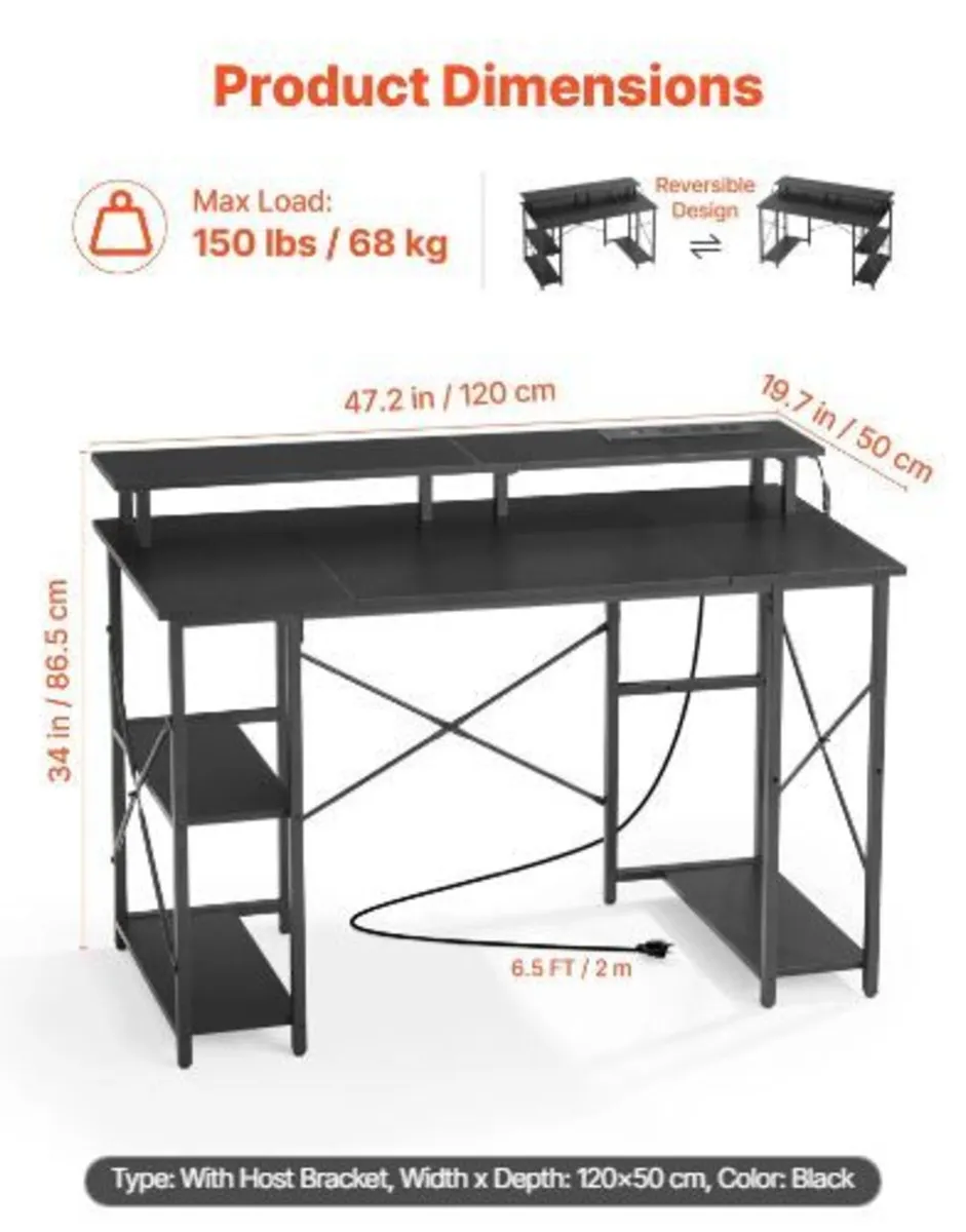 120 cm Computer Desk with Smart LED Lights - Image 3