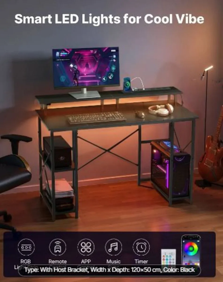 120 cm Computer Desk with Smart LED Lights - Image 2