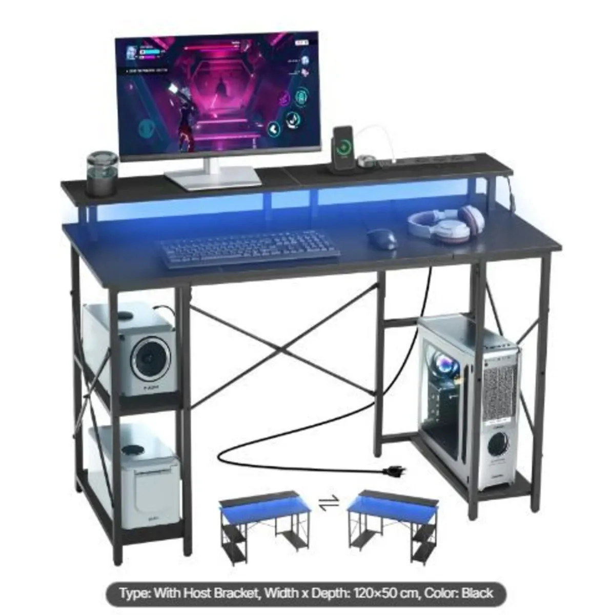 120 cm Computer Desk with Smart LED Lights - Image 4