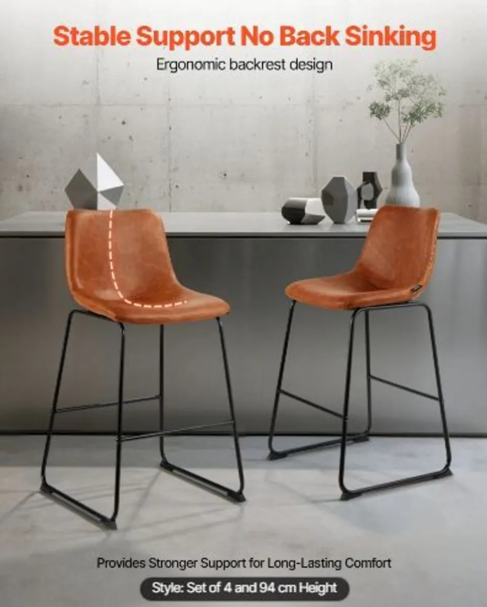 Bar Stool Set of 4, 65cm Counter Height Stools - Image 2