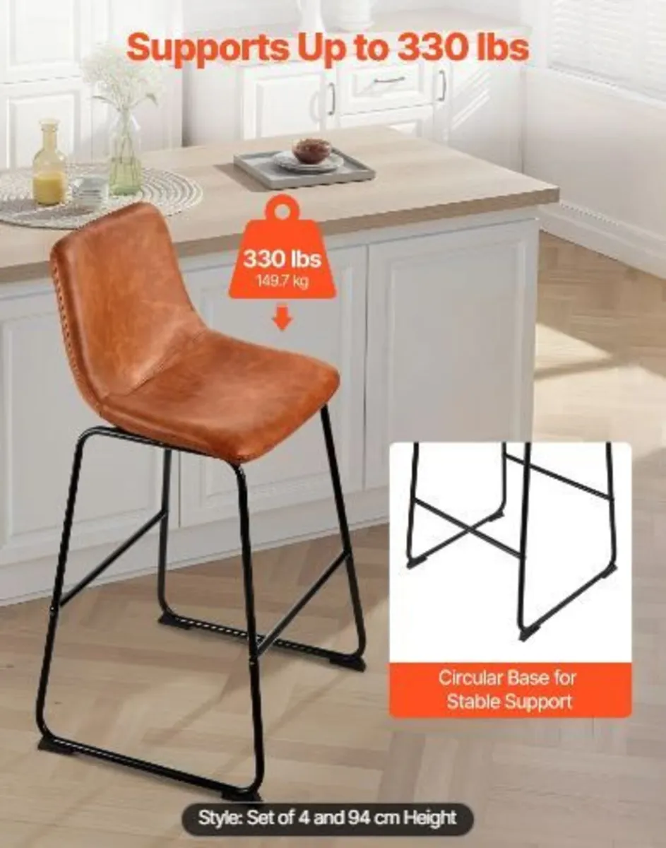 Bar Stool Set of 4, 65cm Counter Height Stools - Image 3