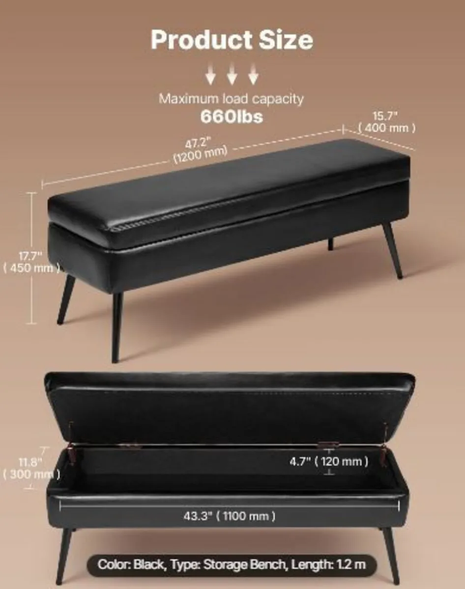 Leather Storage Ottoman Bench - Image 3