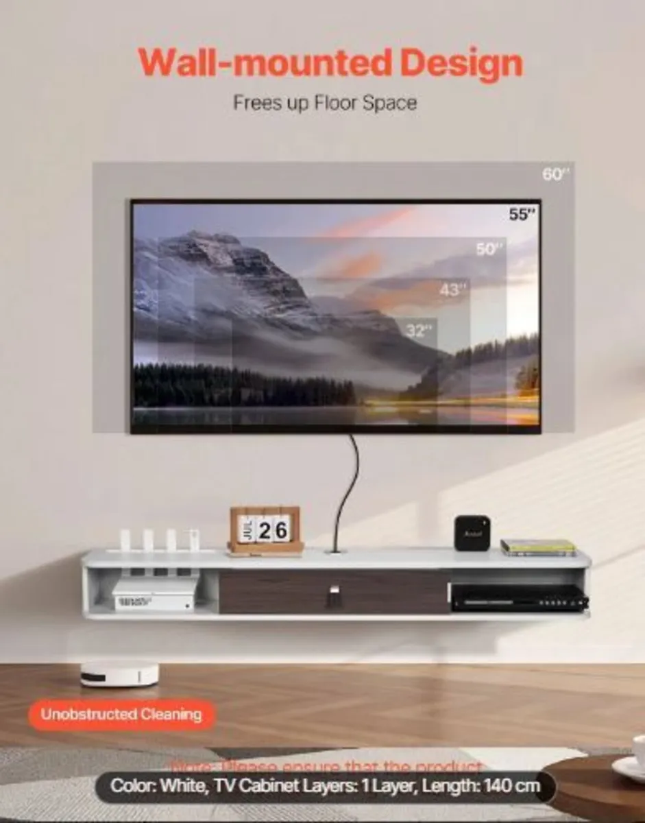 Floating TV Stand, 55 in Wall Mount - Image 2