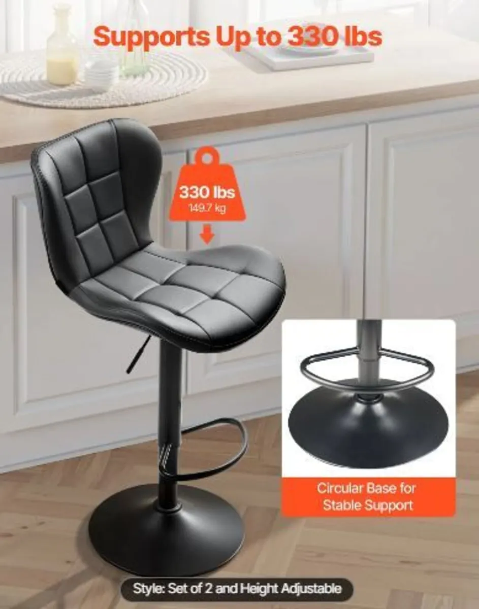 Bar Stool Set of 2, Modern PU Leather - Image 3