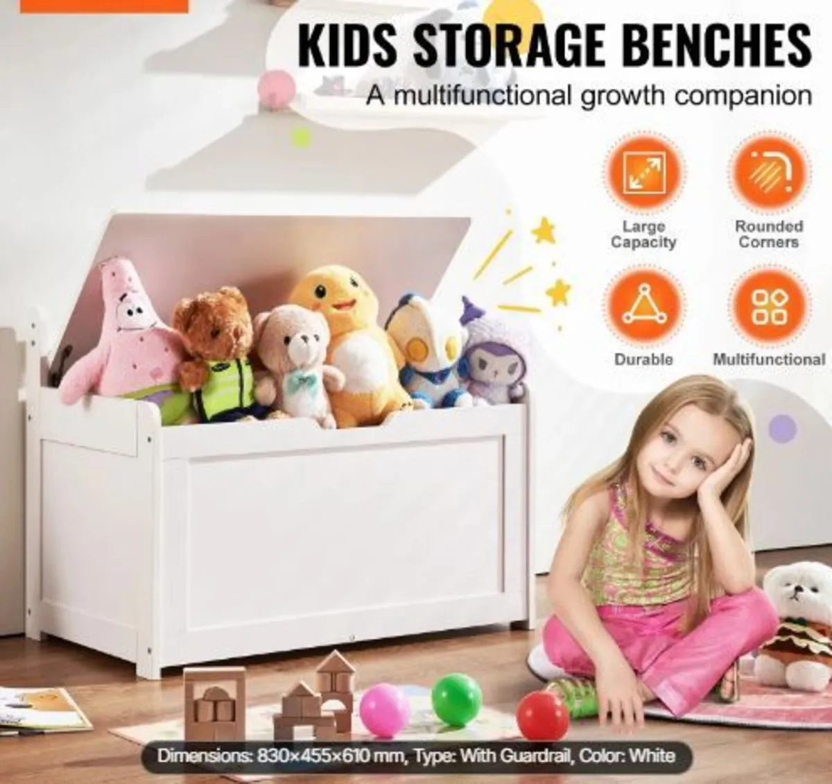 Wooden Toy Chest for Kids, Toddler Toy - Image 1