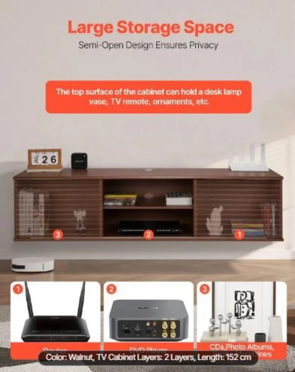 Floating TV Stand, 60" Wall Mount - Image 1